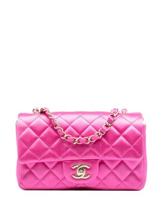 Chanel 2013-2014 Mini Rectangular Classic Satin Single Flap crossbody bag - Roze