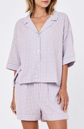 Papinelle Sleepwear Seersucker Gingham Boxer Pajamas in Soft Lavender at Nordstrom, Size X-Small