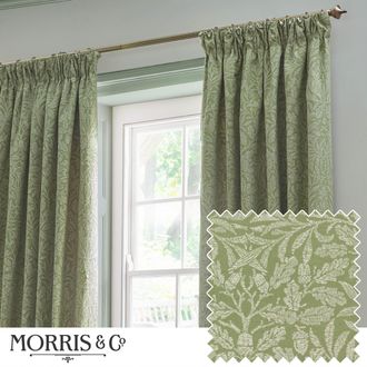 Morris & Co. Acorn Tonal Matt Jacquard Room Darkening Pencil Pleat Curtains in Green | Size: 168 cm width x 229 cm drop