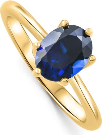 Pompeii3 14k Yellow Gold Oval Blue Sapphire Engagement Anniversary Ring Lab Grown 9x7mm