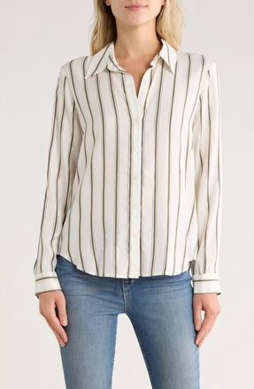 L'agence Holly Long Sleeve Button-Up Shirt in Ivory/Black/Gold Stripe at Nordstrom Rack, Size Xx-Small