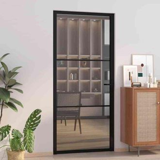 vidaXL Vidaxl - Puerta Interior Vidrio Esg Y Aluminio Negro 93x201,5 Cm