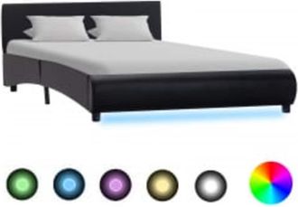 vidaXL Vidaxl - Estructura De Cama Con Led De Cuero Sint&eacute;tico Negro 140x200 Cm