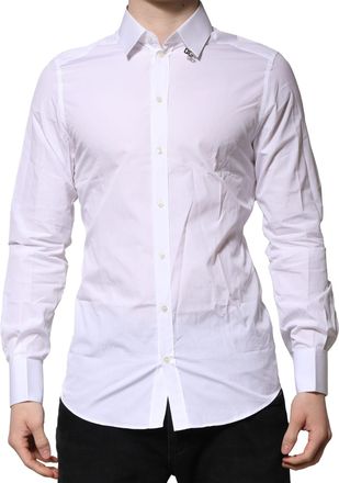 Dolce & Gabbana White Cotton GOLD Long Sleeves Formal Mens Shirt (Pre-Owned)