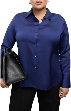 Mango Flowy Satin Shirt in Blue at Nordstrom, Size 8