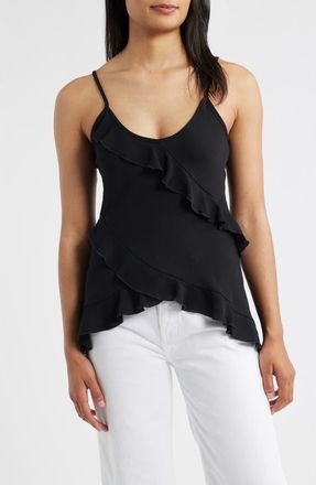 Loveappella Ruffle Crepe Camisole in Black at Nordstrom, Size X-Large