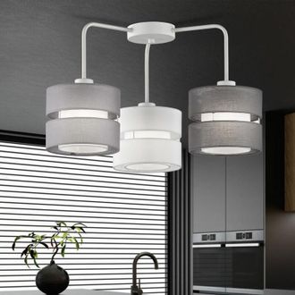 ETC Shop Etc-shop - Lampada da soffitto Lampada da soffitto con paralume in tessuto a 3 fiamme Lampada da camera, tessuto metallico grigio bianco, 10,5W