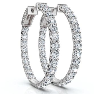 Pompeii3 3Ct Diamond Hoops Womens Lab Grown Earrings 10K White Gold 1 1/4 Tall