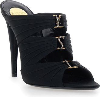 Saint Laurent Womens Heeled Sandals Emilie Black Leather Viscose