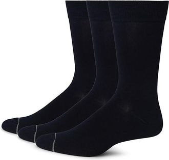 Florsheim Bamboo Flat Crew Dress 3-Pack Socks Mens Quarter Length Socks Shoes Navy (US Mens 6-12.5 Shoe), Polyester/Viscose