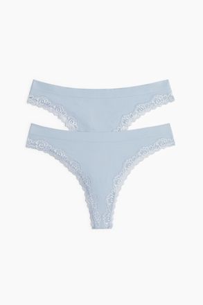 H&M 2er-Pack Nahtlose Tangas mit Spitzenbesatz - Blue
