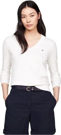Tommy Hilfiger Dames/Dames Katoenen V Hals Sweater Top (Ecru)