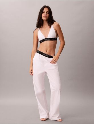 Calvin Klein Womens Cotton Poplin Script Sleep Pants - White - XL
