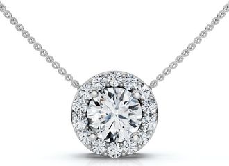 Pompeii3 1/2 Ct Round Diamond Pave Halo Fancy Solitaire Pendant 14k White Gold