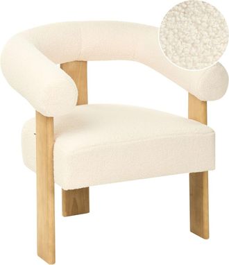 Beliani Sill&oacute;n Boucl&eacute; Blanco crema Marr&oacute;n claro