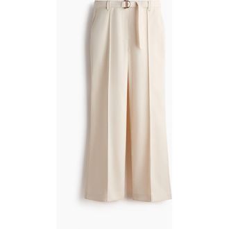 H&M Flared Belted Trousers in Cream at Nordstrom, Size 18
