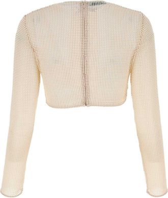 Prada Womens Beaded Mesh Sweater White Polyester Polyurethane Glass