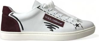 Dolce & Gabbana Witte leren sneakers met Bordeaux accenten - Heren - Sneakers - Wit - 44 1/2 EU - Leer - Schoenen