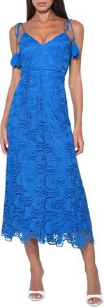 Adelyn Rae Blair Floral Embroidery Tie Strap Midi Dress in Royal Blue at Nordstrom, Size X-Small