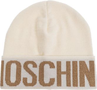 Moschino Pet met logo en lurex draad - unisex - Hoeden - Beige - ONE Size - Wol - Accessoires