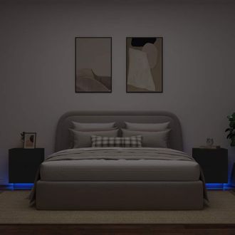vidaXL Mesitas De Noche Con Luces Led 2 Uds Madera Ingenier&iacute;a Negra Vidaxl