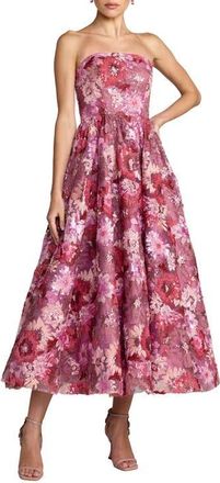 Mac Duggal Sequin Mesh Strapless Midi Dress With Pockets in Pink Multi at Nordstrom, Size 12