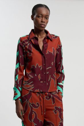 Karen Millen Womens Western Printed Twill Woven Shirt - Maroon - Size 12 UK