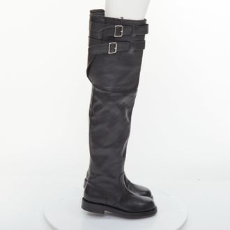 Ann Demeulemeester black leather silver multi buckles over the knee boots EU38
