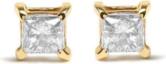 House of Brilliance 10K Yellow Plated Silver 5/8 Cttw Princess Cut Diamond Soltaire Stud Earrings at Nordstrom