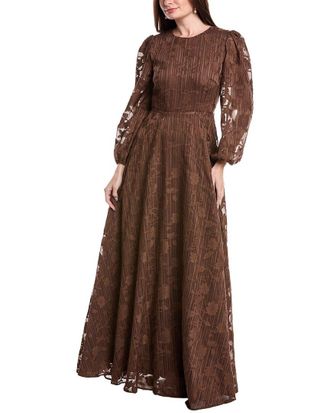Rene Ruiz Bishop Sleeve Ornate Texture Empire Gown