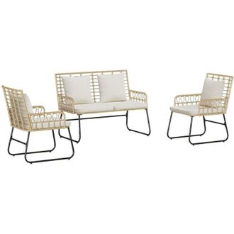 vidaXL Vidaxl - Conjunto De Comedor De Jard&iacute;n 3 Pcs Marr&oacute;n, Negro, Crema