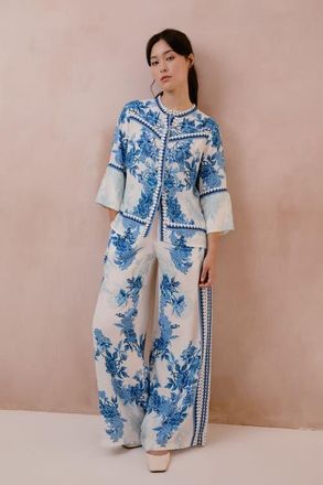 Raishma Myra Trousers in Blue Floral at Nordstrom, Size 18 Uk