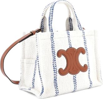 Celine Cabas Thais Triomphe Striped Textile Small tote bag - Wit