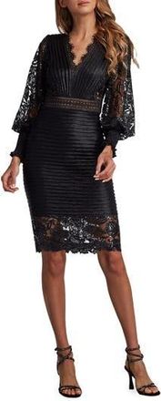 Tadashi Shoji Pleated Sequin Lace Long Sleeve Chiffon Dress in Black at Nordstrom Rack, Size 10