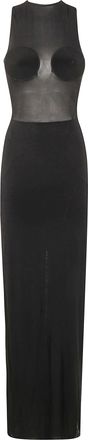 Jean Paul Gaultier Womens Light Jersey Long Dress With Covered Cup Detail - Black Elastane - Size Small