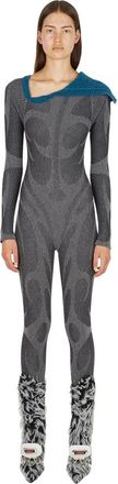 Paolina Russo Illusion Knit Catsuit - Dames - Jumpsuits - Grijs - XL - Wol - Jumpsuits & Playsuits