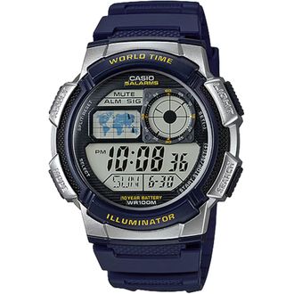 Casio Mens World Time Blue Resin Digital Watch - AE-1000W-2AVCF