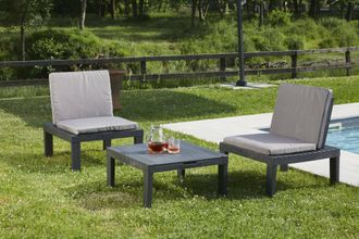 Dmora Sal&oacute;n De Jard&iacute;n Dbaggi, Conjunto De Jard&iacute;n Con 2 Asientos Con Respaldo Y 1 M&oacute;dulo Multifuncional, Zona De Estar Con Cojines, 100% Made In Italy, Antra