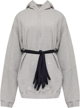 Maison Margiela Oversized Distressed Hoodie met Ge&iuml;ntegreerde Riem en Handschoenen - Dames - Korte kleedjes - Grijs - S - Katoen - Kleedjes