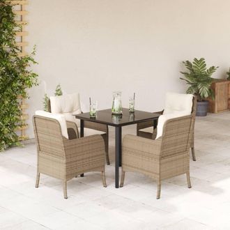 vidaXL Set Comedor De Jard&iacute;n 5 Pzas Con Cojines Rat&aacute;n Sint&eacute;tico Beige Vidaxl