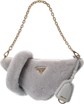 Prada Triangle Shearling Shoulder Bag