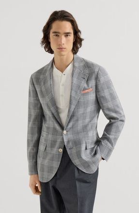 Brunello Cucinelli Tartan deconstructed blazer in Light Grey at Nordstrom, Size 44 It