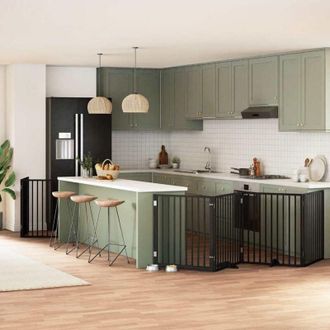 vidaXL Puerta De Perros Plegable 8 Paneles Madera &Aacute;lamo Negra 640 Cm Vidaxl