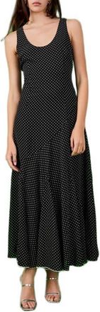 endless rose Dot Sleeveless Godet Maxi Dress in Black/White at Nordstrom, Size X-Small