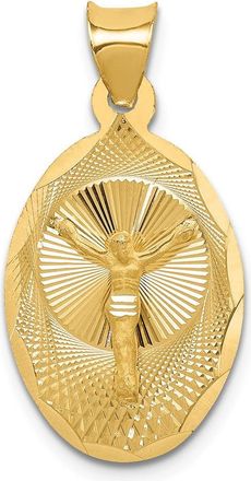 Diamond2Deal 14k Yellow Gold Polished Diamond-Cut Corpus Oval Pendant