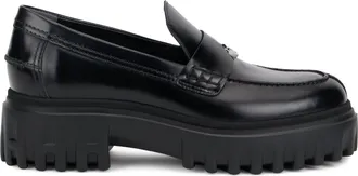 Hogan Womens Leather Slip-On Shoes Black Calfskin Loafers