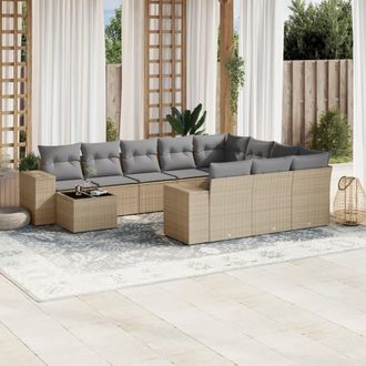 vidaXL Set De Sof&aacute;s De Jard&iacute;n 11pzas Con Cojines Rat&aacute;n Sint&eacute;tico Beige Vidaxl