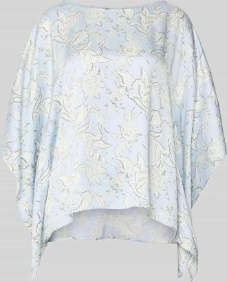 s.Oliver Black Label Loose Fit Poncho-Bluse mit Allover-Muster in Rauchblau, Gr&ouml;&szlig;e XL