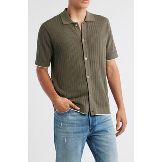 Nn.07 Nalo 6561 Short Sleeve Knit Cotton Button-Up Shirt in Capers at Nordstrom Rack, Size Large