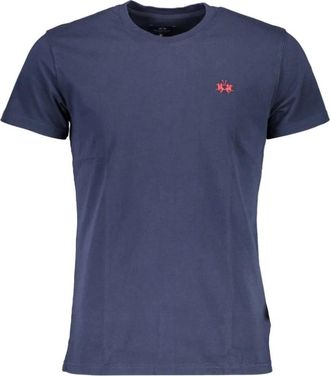 La Martina Elegante Crew Neck Katoenen Tee met Borduurwerk - Heren - T-shirts - Blauw - 2XL - Katoen - Tops